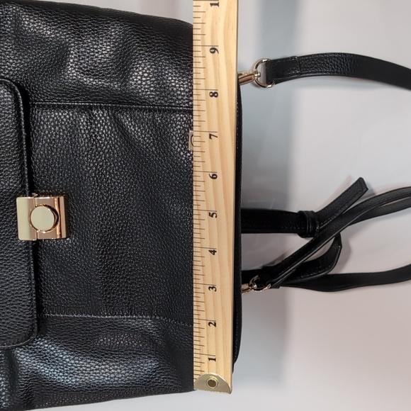 Packs Project Small Faux Black Pebbled Leather Backpack with Gold Accents. - Picture 16 of 16